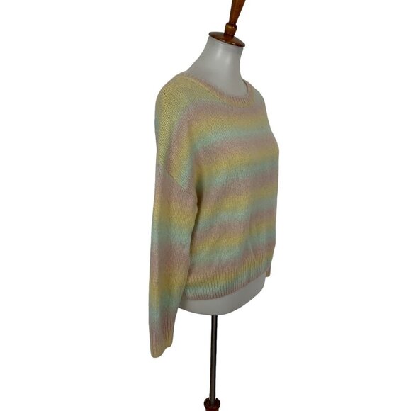 Lumiere Pastel Rainbow Striped Knit Sweater Soft Cozy Pullover Medium - Picture 2 of 5